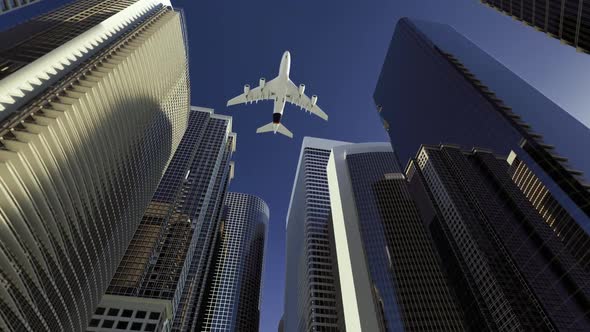 A Plane Flying Over Tall Buildings Motion Graphics VideoHive