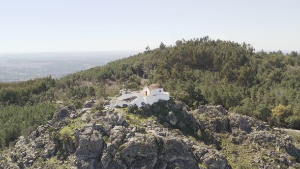 Aerial Drone View Of Ermida Da Nossa Senhora Da Penha In Serra De Sao