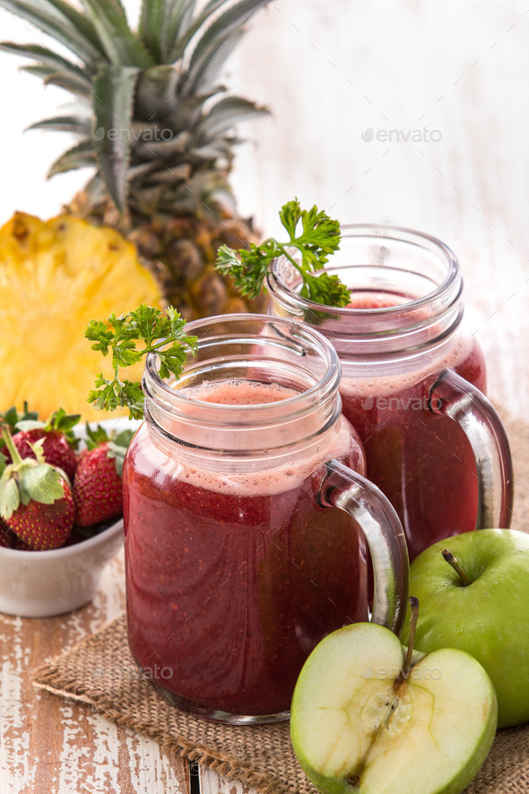 Pineapple, apple and Strawberry mix juice Stock Photo by odua | PhotoDune