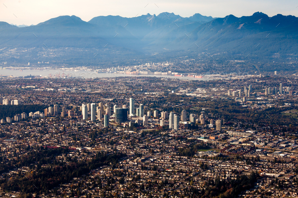 Vancouver City Lower Mainland Fraser Valley aerial Stock Photo by pilens