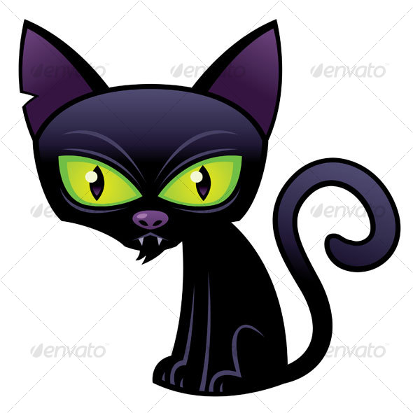 black cat cartoon. Halloween Black Cat