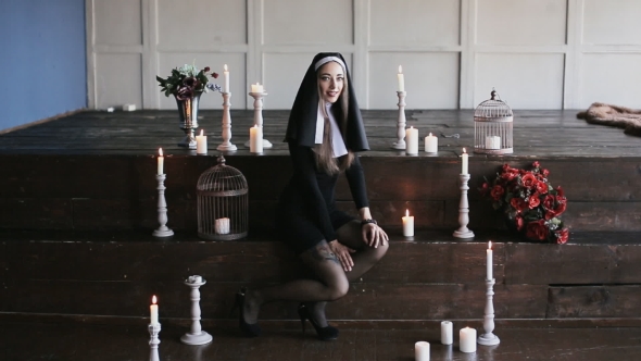 Bad Nun Sexy Looks Stock Footage VideoHive