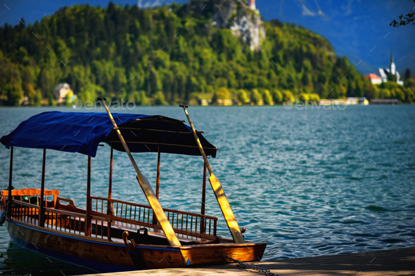 Traditional Wooden Boats Bled Lake Slovenia Stock Photo By Microgen