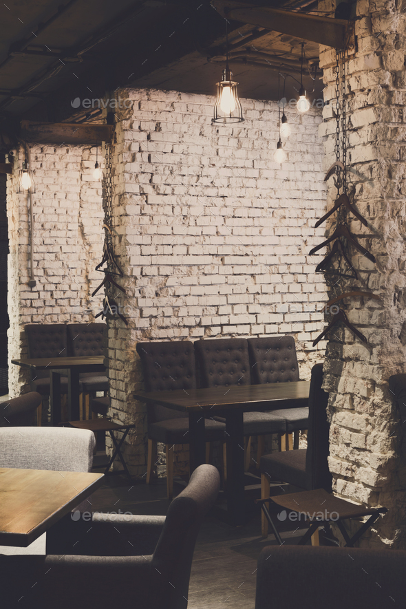 Interior of modern restaurant, loft style Stock Photo by Milkosx | PhotoDune