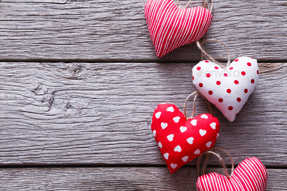 Valentine day background, hearts bunch on wood Stock Photo by Milkosx