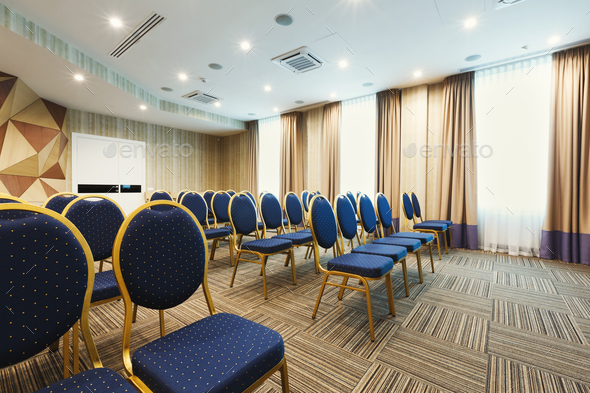 Interior of modern conference hall in hotel Stock Photo by Milkosx
