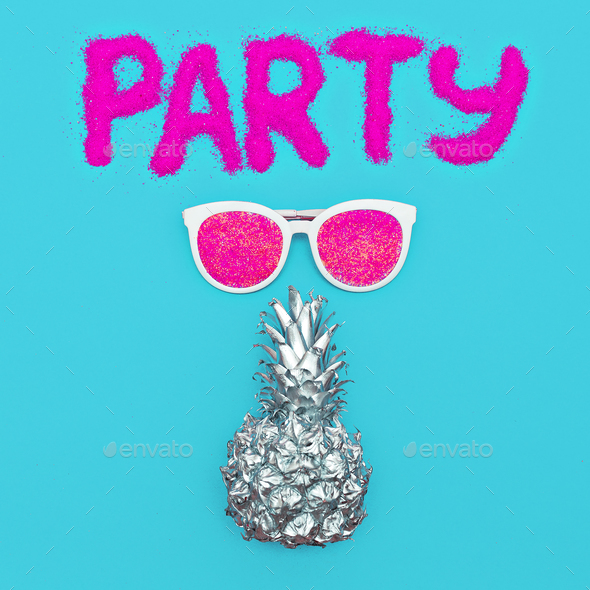 Party Beach Sunglasses Silver Pineapple Minimal art Stock Photo by EvgeniyaPorechenskaya