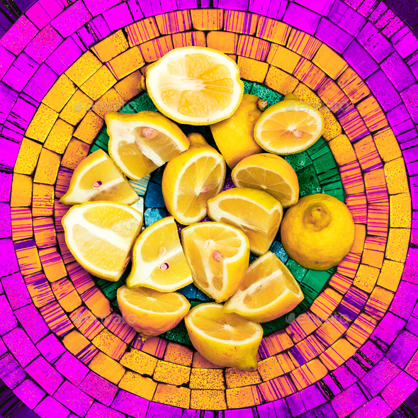 Lemons on a bright background. Creative food ideas Stock Photo by EvgeniyaPorechenskaya