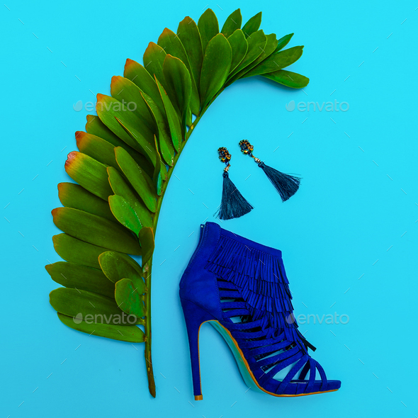Shoes heels and jewelry. Stylish minimal design. Fashion concept Stock Photo by EvgeniyaPorechenskaya