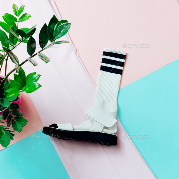Sandals and socks. Summer minimum. Hipster style Stock Photo by EvgeniyaPorechenskaya