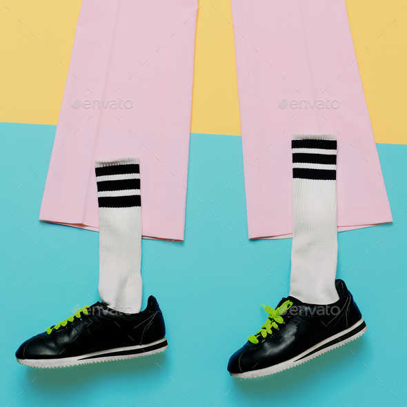 Fashion Training Sneakers and socks. Art minimal style design Co Stock Photo by EvgeniyaPorechenskaya