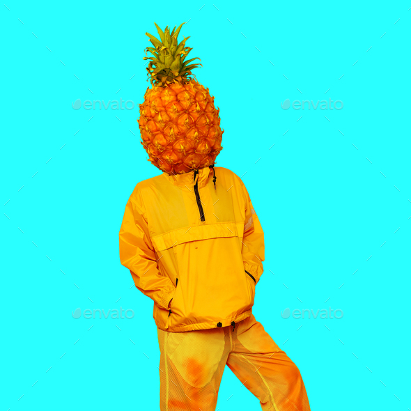 Man Pineapple. Minimal art collage Stock Photo by EvgeniyaPorechenskaya