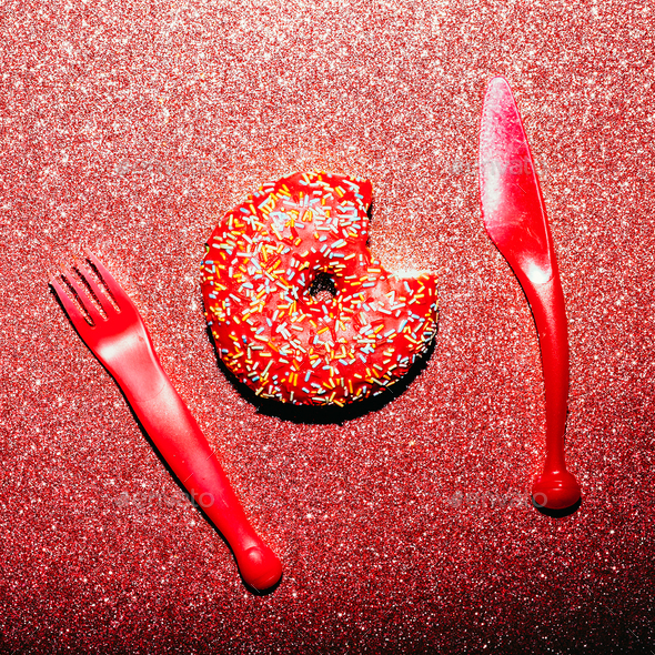 Glamorous donut. Sparkling. Fast food. Creative minimal Stock Photo by EvgeniyaPorechenskaya