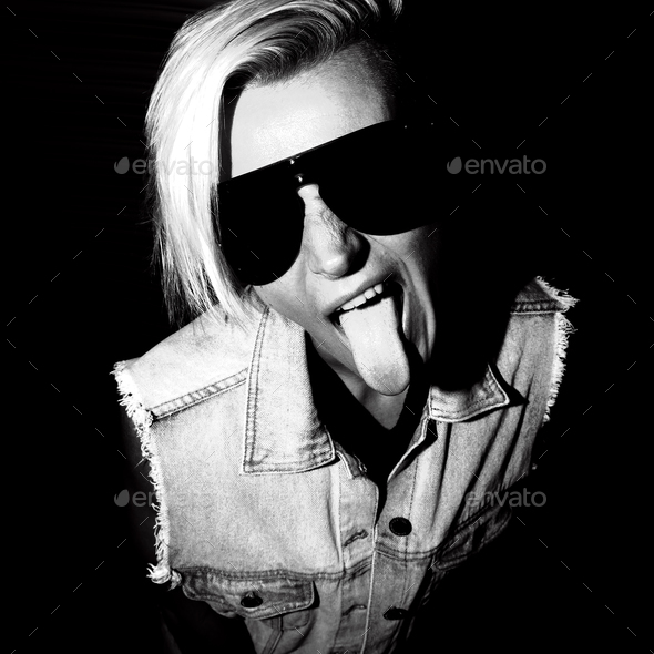 Portrait Swag Blonde Black-and-white Party style Stock Photo by EvgeniyaPorechenskaya