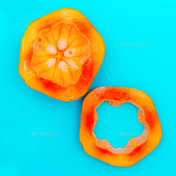Papaya Love fruit. Fresh tropical ideas. Minimal Creative art Stock Photo by EvgeniyaPorechenskaya