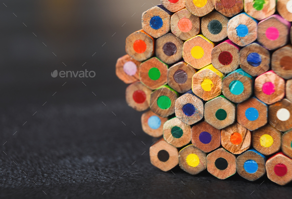 Stack of colorful pencils tips, art background Stock Photo by Milkosx