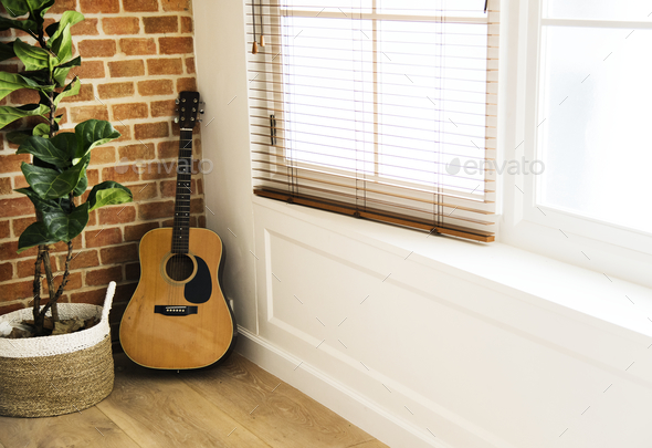 Guitar and plant pot in living room Stock Photo by Rawpixel | PhotoDune