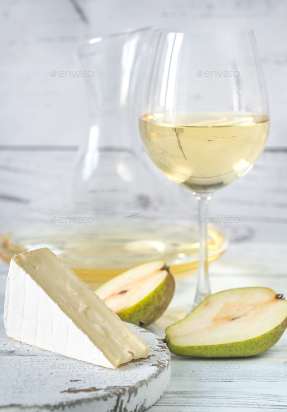 Glass of white wine with cheese and pears Stock Photo by Alex9500 | PhotoDune