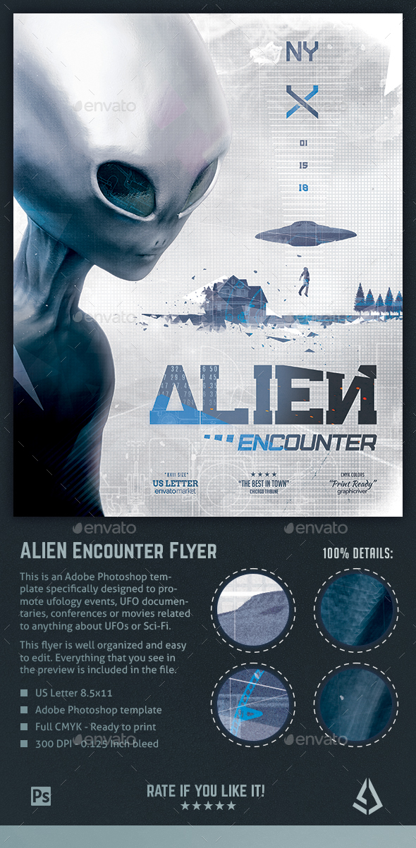 Alien Encounters Flyer UFO Ufology Sci Fi Poster Template By StormDesigns