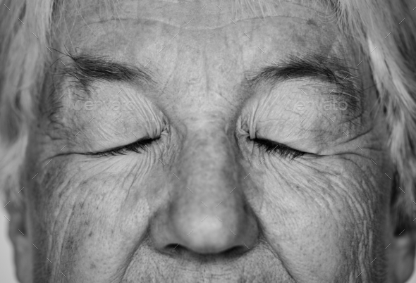 Black and white portrait of a white elderly woman eyes closed Stock Photo by Rawpixel