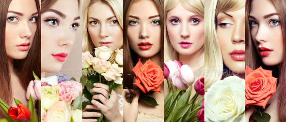 Beauty collage. Faces of women Stock Photo by heckmannoleg | PhotoDune