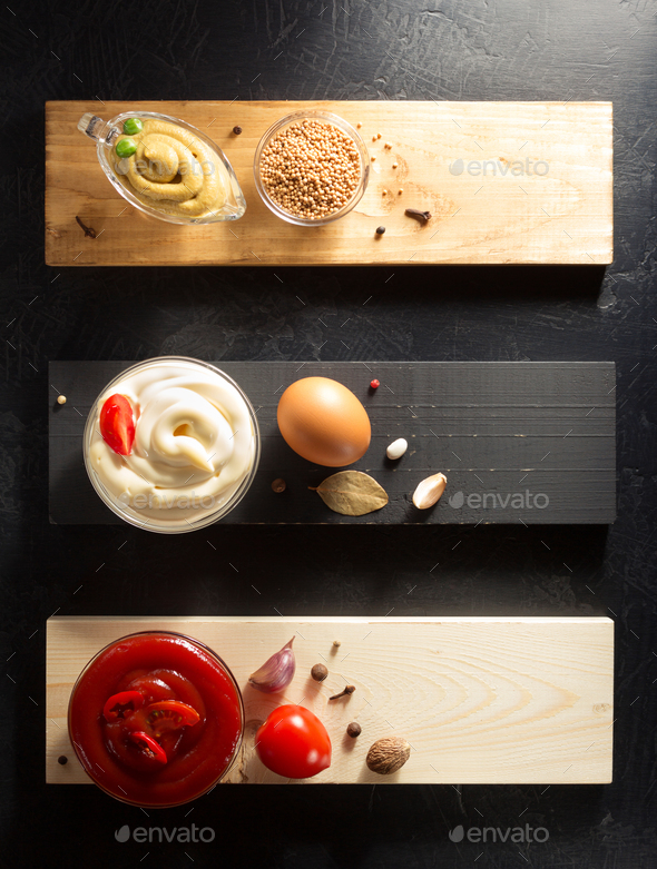 Tomato Sauce Mayonnaise And Mustard In Bowl Stock Photo By Seregam