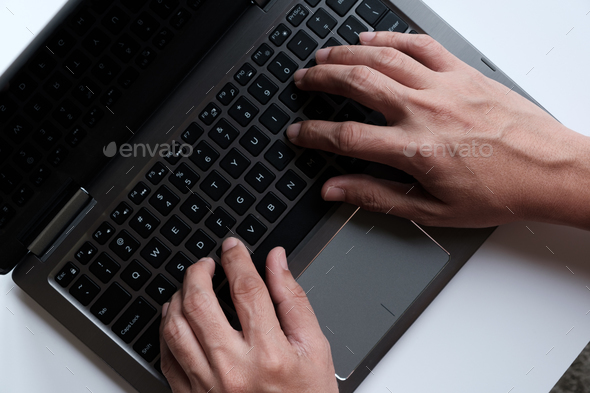 Hands with laptop typing Stock Photo by kenishirotie | PhotoDune