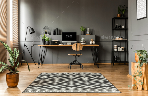 Scandi grey home office interior Stock Photo by bialasiewicz | PhotoDune