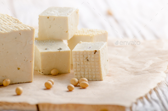 Soy Bean Curd Tofu On Parchment Paper Non Dairy Alternative Subs Stock