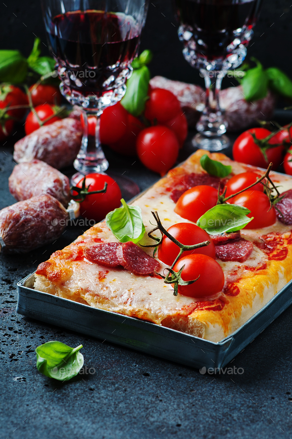 Pizza With Salami And Tomato Stock Photo By OxanaDenezhkina PhotoDune