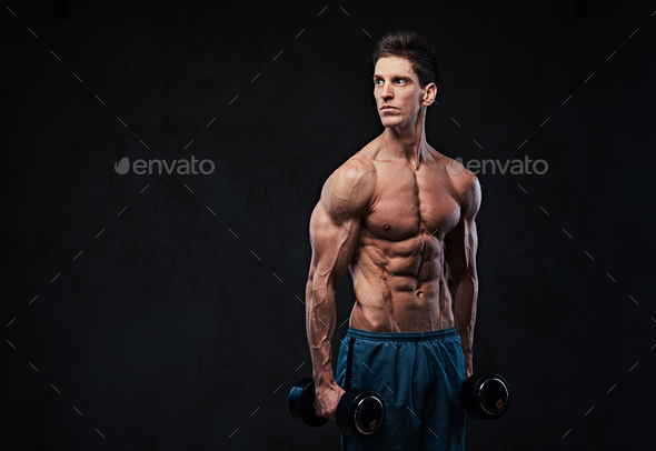 Athletic Shirtless Male Holds Dumbbells Stock Photo By Fxquadro