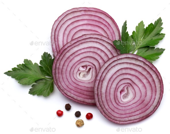 Sliced Red Onion Rings Isolated On White Background Cutout Stock Photo