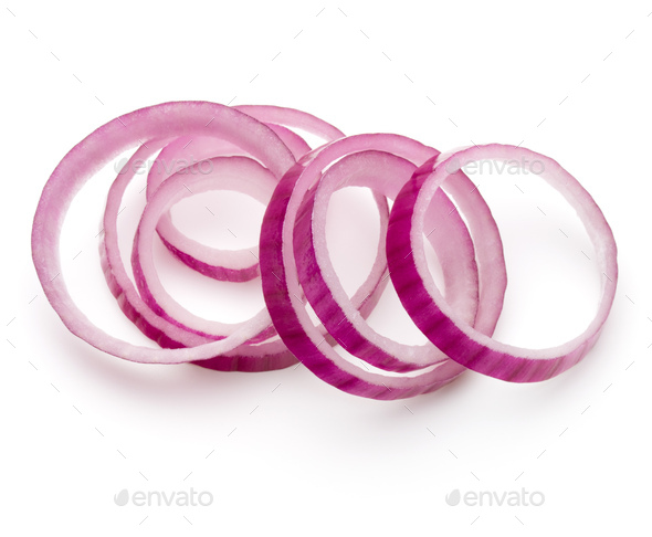 Sliced Red Onion Rings Isolated On White Background Cutout Stock Photo