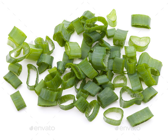 Chopped Spring Onion Or Scallion Isolated On White Background Cutout