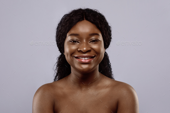 Closeup Beauty Portrait Of Pretty Nude African American Woman With