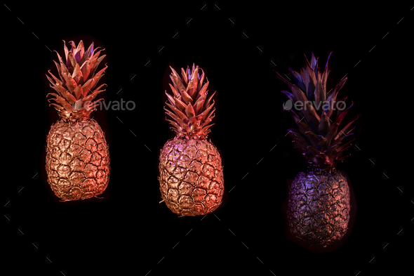 Black And Gold Pineapple On Black Background Stock Photo By Puhimec