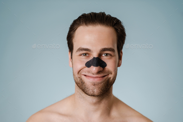 Close Up Of A Brunette Shirtless Man With Stubble Stock Photo By