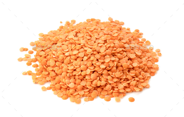 Red Lentils Isolated On White Background Full Depth Of Field Stock