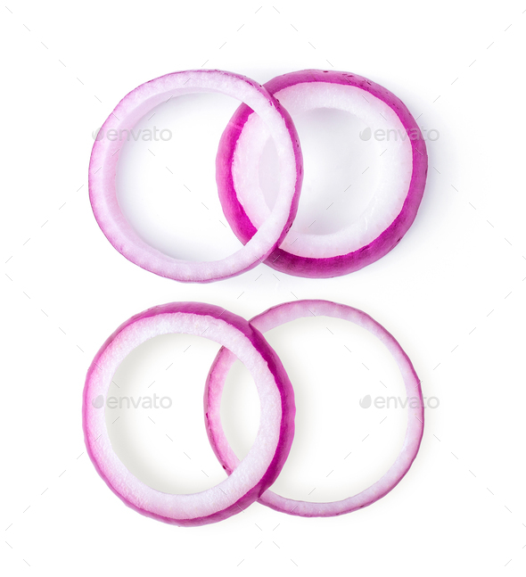 Sliced Red Onion Rings Isolated On White Background Top View Stock