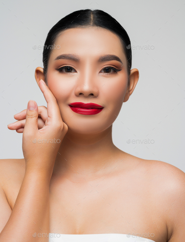 Portrait Of Beautiful Asian Woman Skin Care Healthy Hair And Skin Close