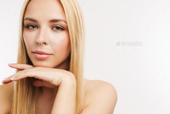 Half Naked Blonde Woman Posing And Looking At Camera Stock Photo By