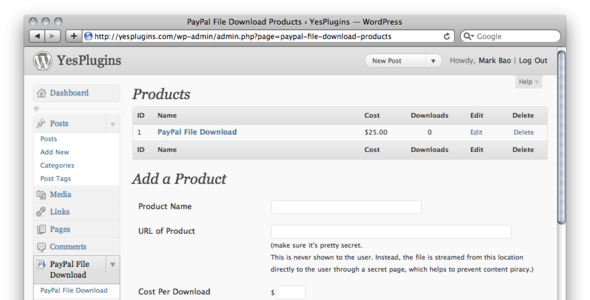 PayPal File Download WordPress Plugin