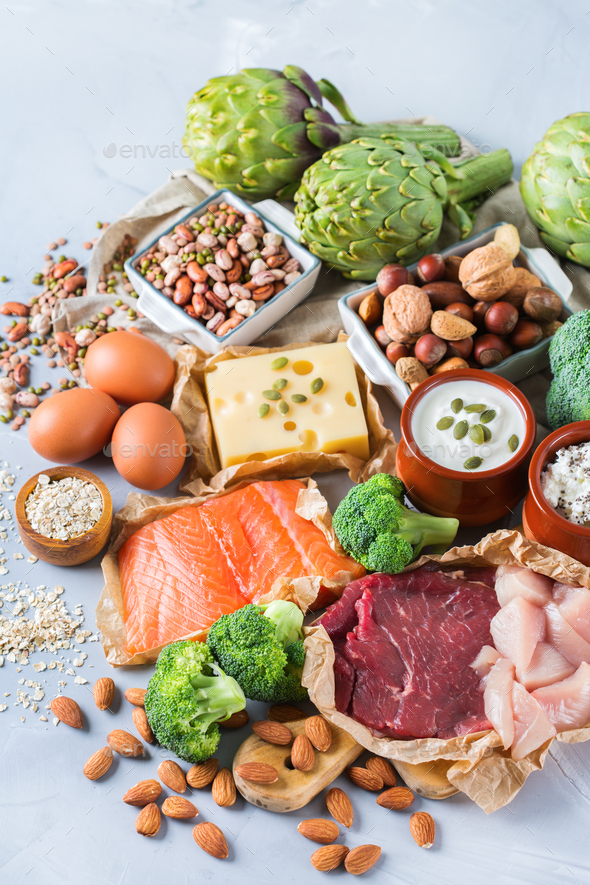 Assortment Of Healthy Protein Source And Body Building Food Stock Photo