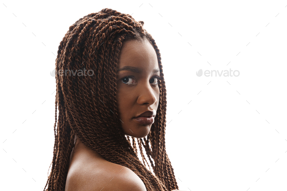 Half Naked Black Woman Posing And Looking At Camera Stock Photo By