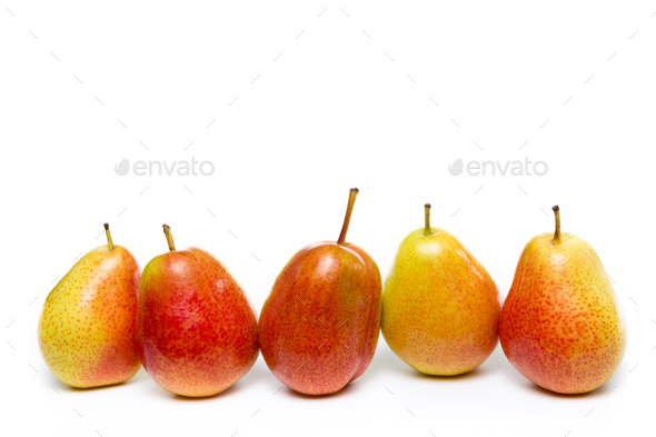 Ripe Red Yellow Pear Fruits Isolated On White Background Stock Photo By