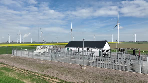 A Wind Farm Substation On A Calm Day Generating No Power Stock Footage