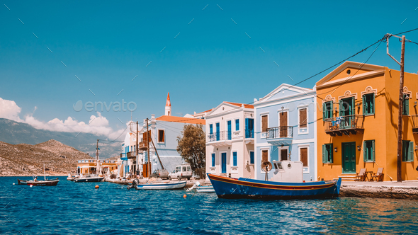 Kastellorizo Island Megisti Harbor Greek Village Between Turkey Kas