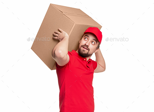 Delivery Man Carrying Cardboard Box Stock Photo By Kegfire Photodune