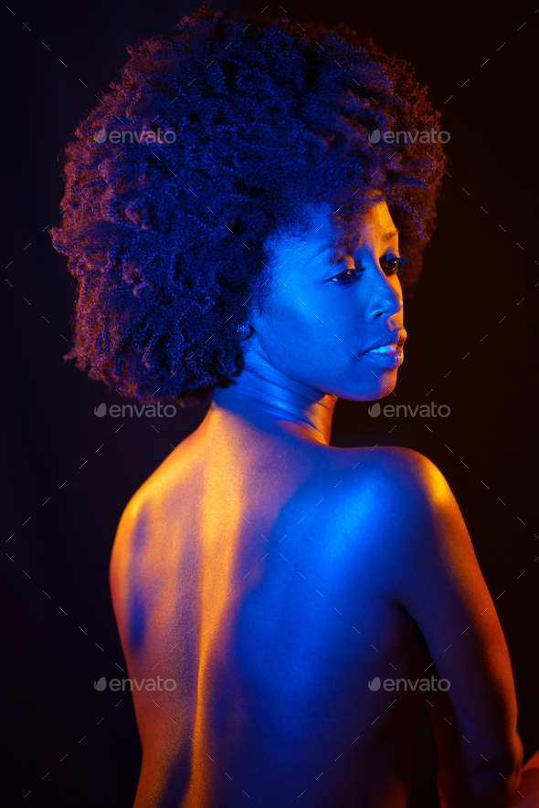 Naked Black Woman Under Neon Light Stock Photo By Javi Indy Photodune