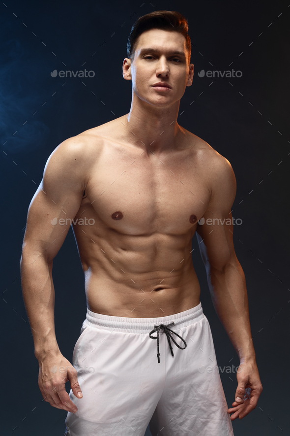 Portrait With Copy Space Of Attractive Stunning Man Demonstrating